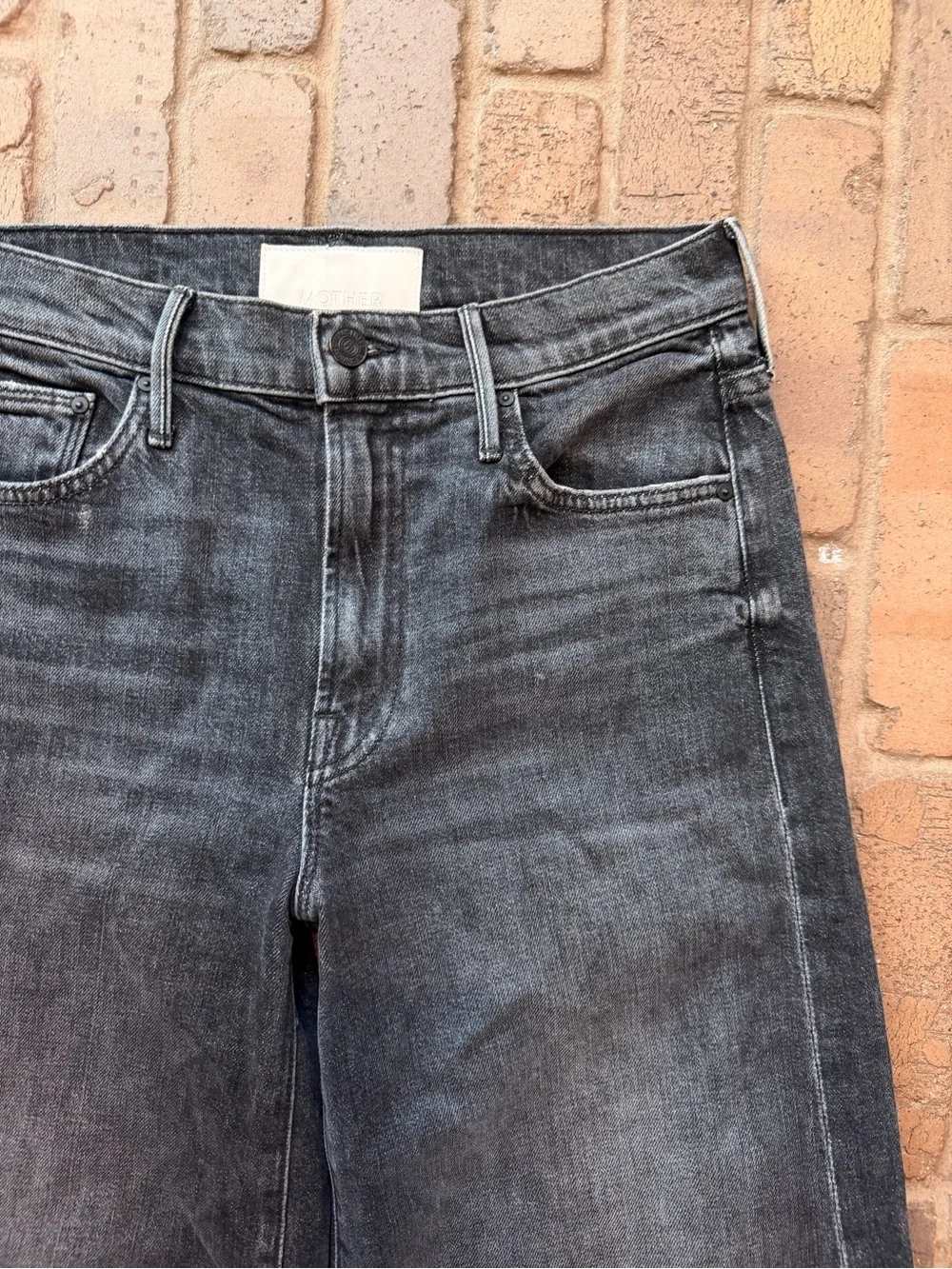 MOTHER Wide-Leg High-Rise Jeans in Washed Black-Green